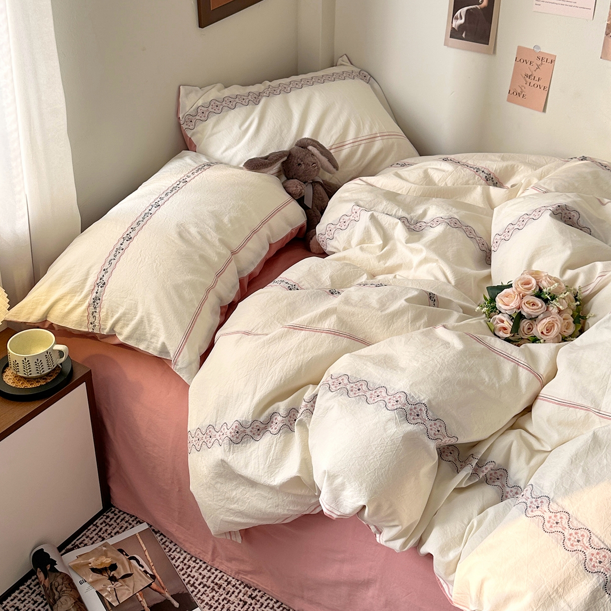 91家纺网 家纺一手货源 找家纺 艾咪-Amy ntmy 2026新款法式复古风全棉纯棉色织提花四件套-繁花 繁花粉