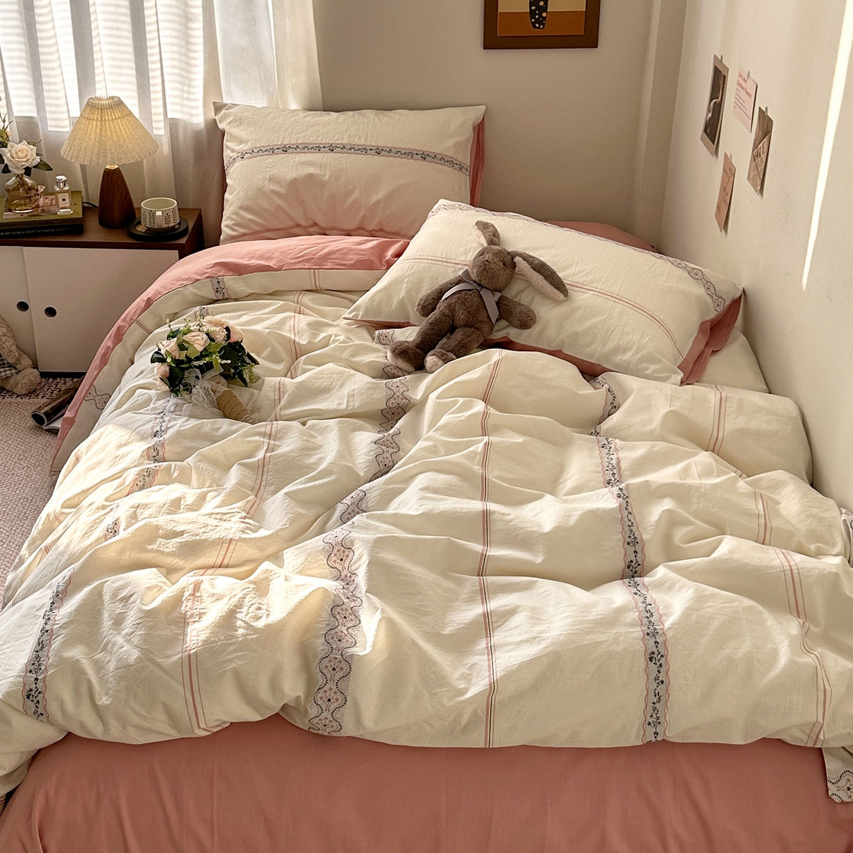 91家纺网 家纺一手货源 找家纺 艾咪-Amy ntmy 2026新款法式复古风全棉纯棉色织提花四件套-繁花 繁花粉