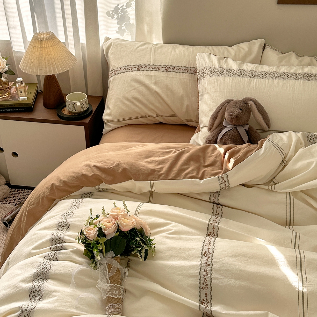 91家纺网 家纺一手货源 找家纺 艾咪-Amy ntmy 2026新款法式复古风全棉纯棉色织提花四件套-繁花 繁花咖