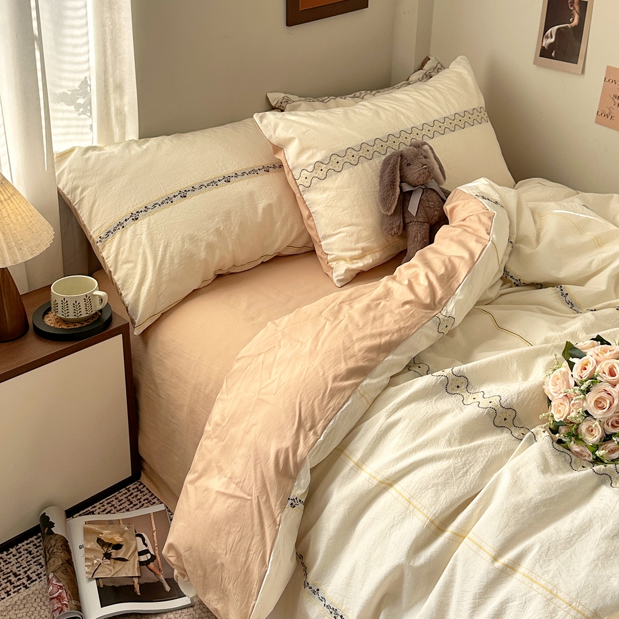 91家纺网 家纺一手货源 找家纺 艾咪-Amy ntmy 2026新款法式复古风全棉纯棉色织提花四件套-繁花 繁花驼