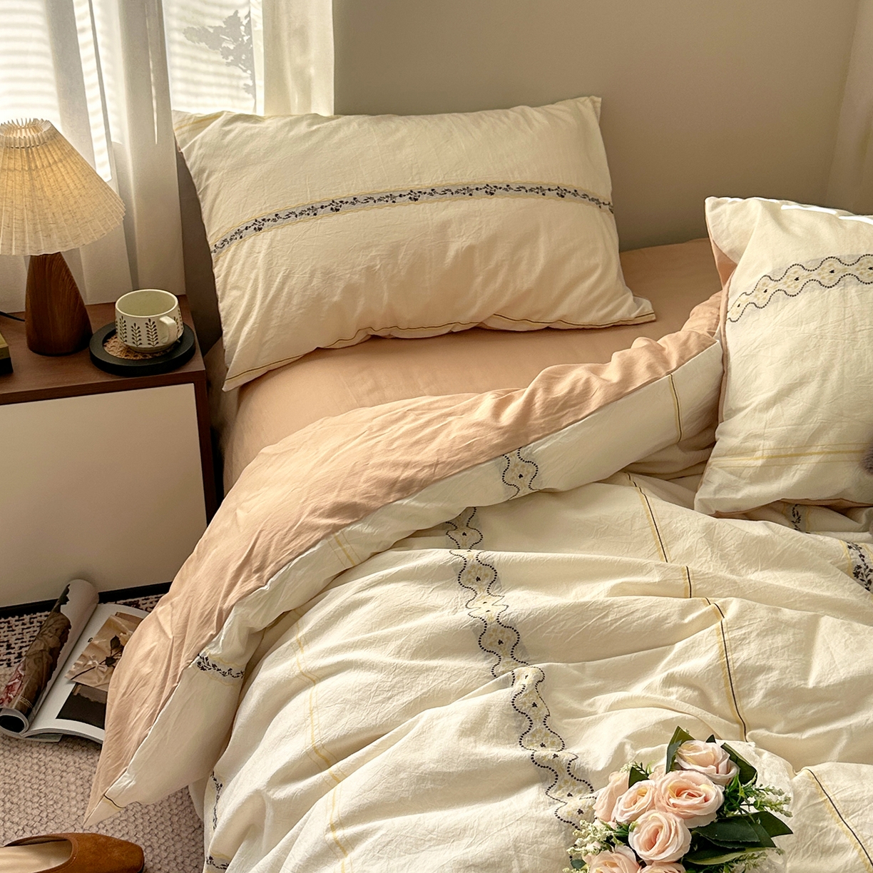 91家纺网 家纺一手货源 找家纺 艾咪-Amy ntmy 2026新款法式复古风全棉纯棉色织提花四件套-繁花 繁花驼