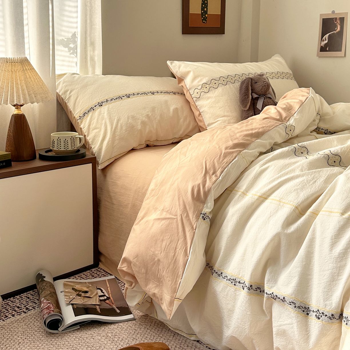 91家纺网 家纺一手货源 找家纺 艾咪-Amy ntmy 2026新款法式复古风全棉纯棉色织提花四件套-繁花 繁花驼