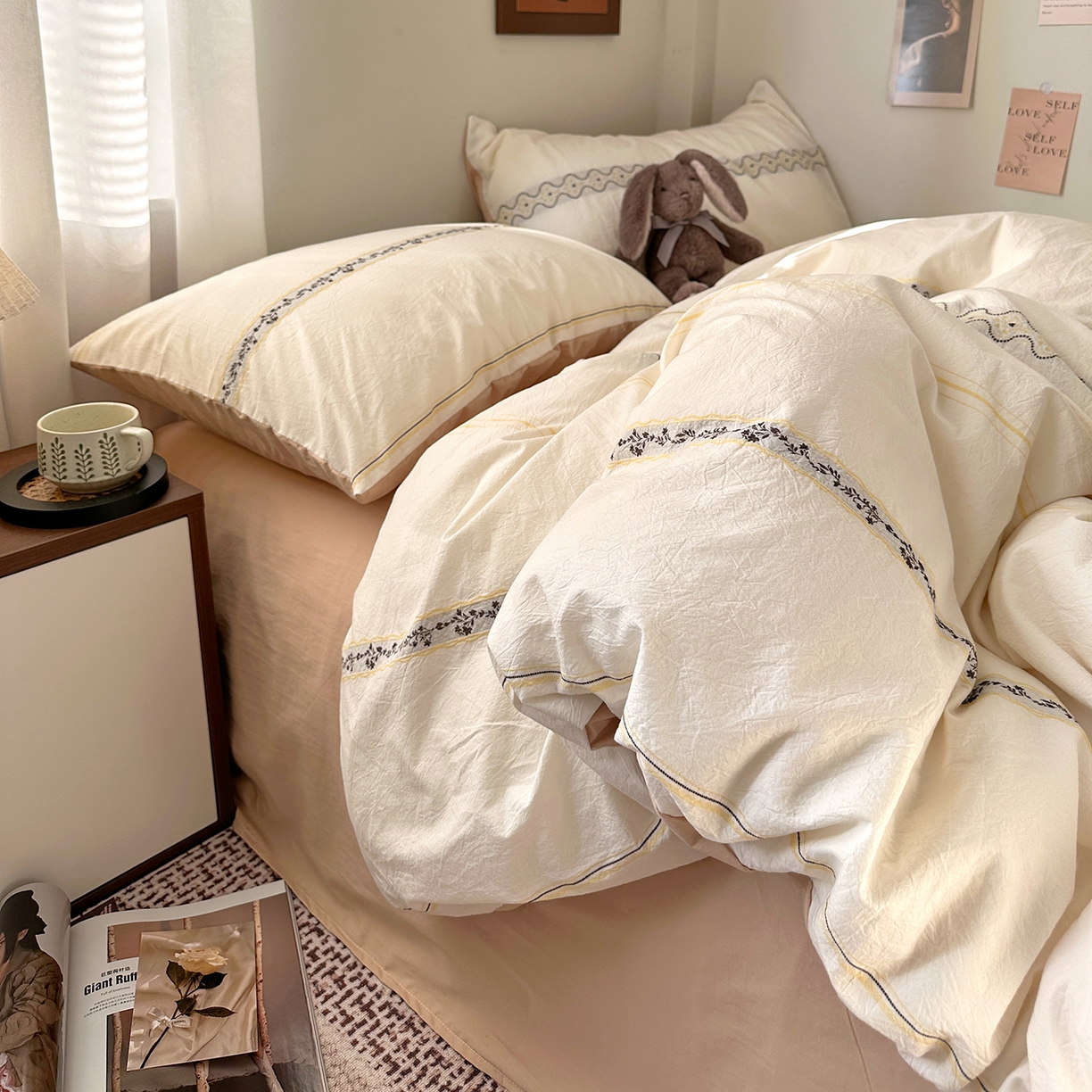 91家纺网 家纺一手货源 找家纺 艾咪-Amy ntmy 2026新款法式复古风全棉纯棉色织提花四件套-繁花 繁花驼