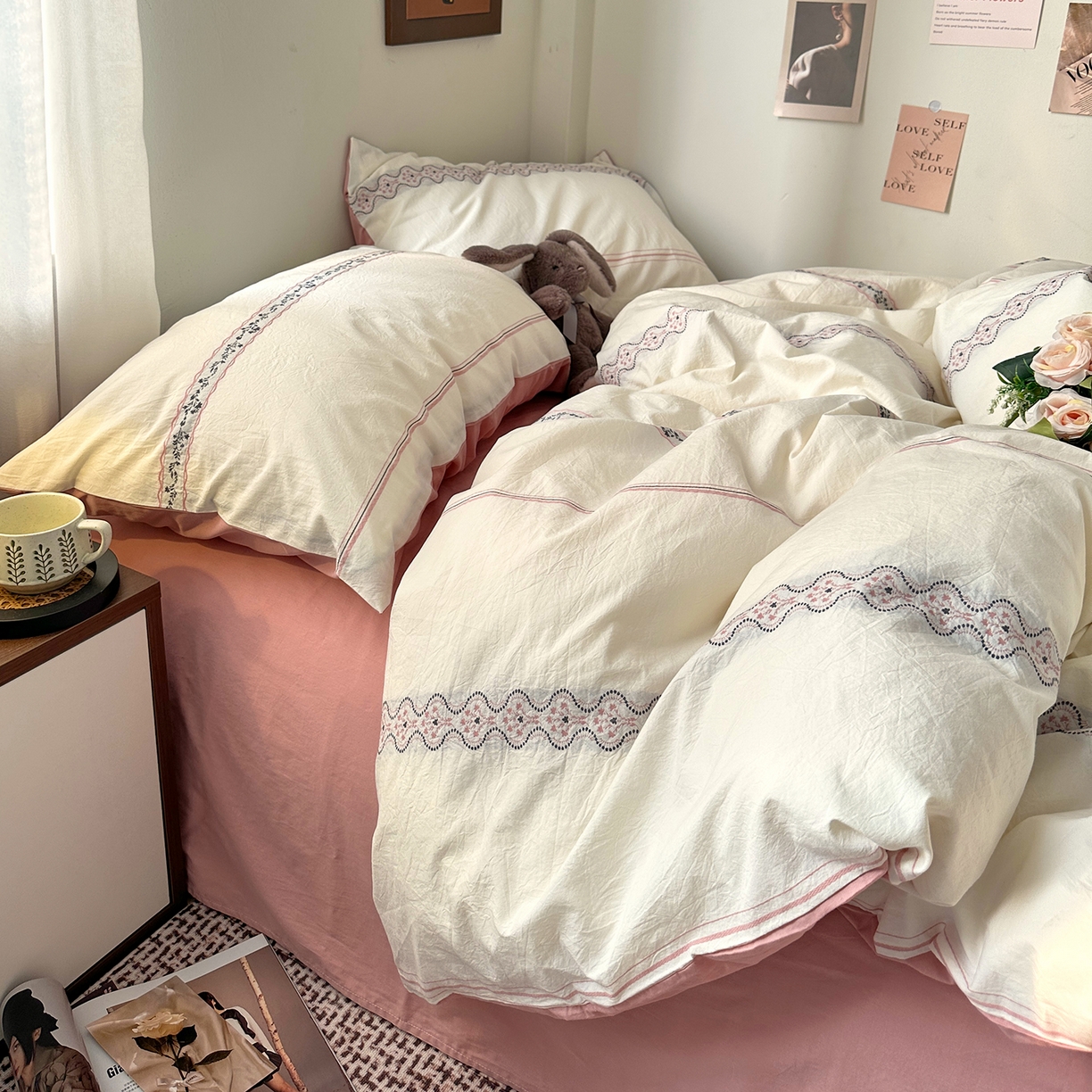 91家纺网 家纺一手货源 找家纺 艾咪-Amy ntmy 2026新款法式复古风全棉纯棉色织提花四件套-繁花 繁花粉