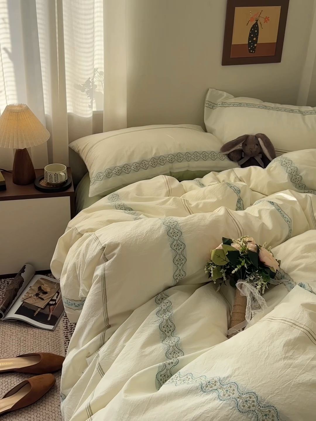 91家纺网 家纺一手货源 找家纺 艾咪-Amy ntmy 2026新款法式复古风全棉纯棉色织提花四件套-繁花 繁花绿