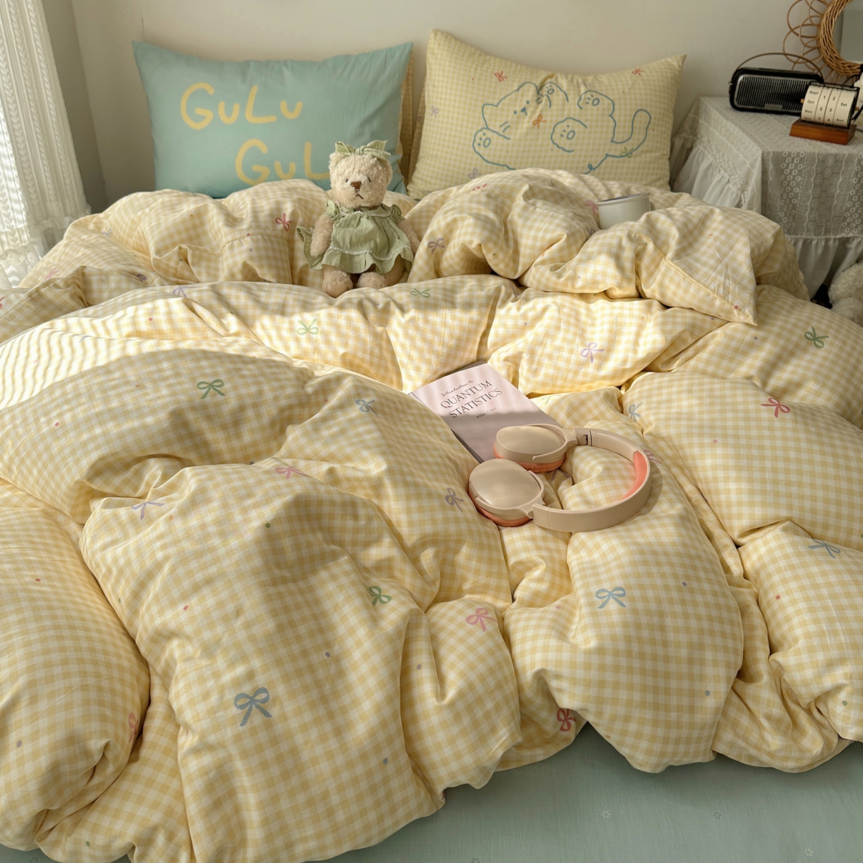 瑞莱 2026春季13372印花大版枕套甜酷风四件套 夏日恋格（黄）