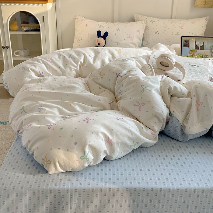 91家纺网 家纺一手货源 找家纺 瑞莱 2026新款全棉印花单被套系列 七彩蝴蝶结