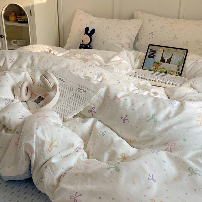 91家纺网 家纺一手货源 找家纺 瑞莱 2026新款全棉印花单被套系列 七彩蝴蝶结