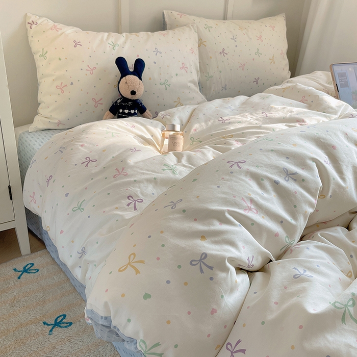 91家纺网 家纺一手货源 找家纺 瑞莱 2026新款全棉印花单被套系列 七彩蝴蝶结