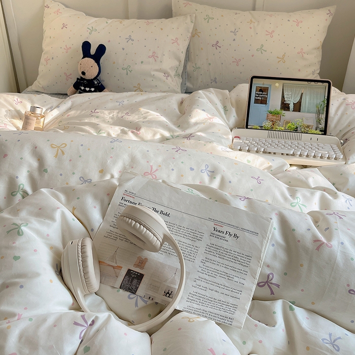 91家纺网 家纺一手货源 找家纺 瑞莱 2026新款全棉印花单被套系列 七彩蝴蝶结