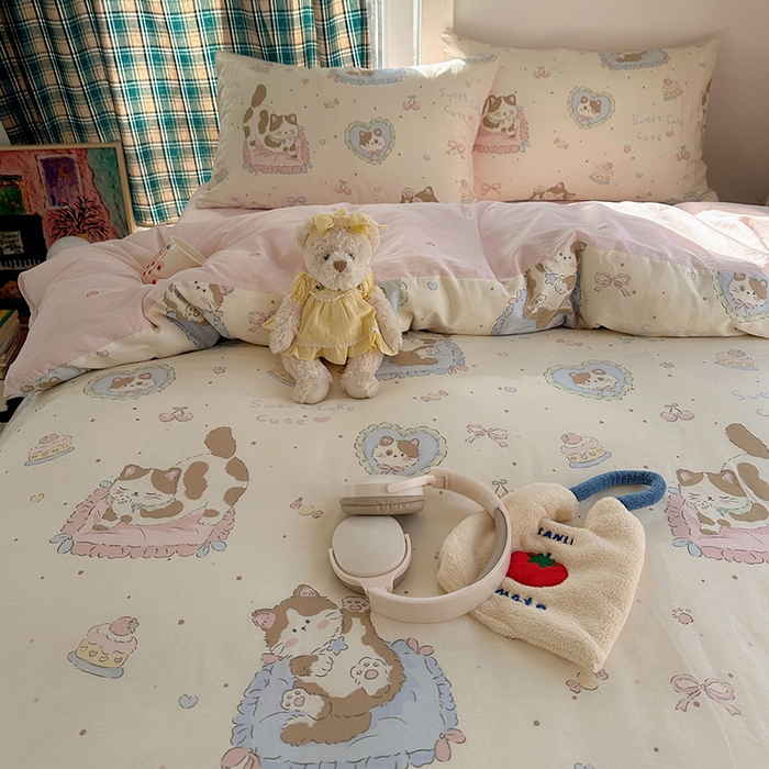 91家纺网 家纺一手货源 找家纺 瑞莱 2026新款全棉印花单被套系列 可爱猫咪