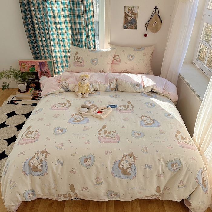 91家纺网 家纺一手货源 找家纺 瑞莱 2026新款全棉印花单被套系列 可爱猫咪