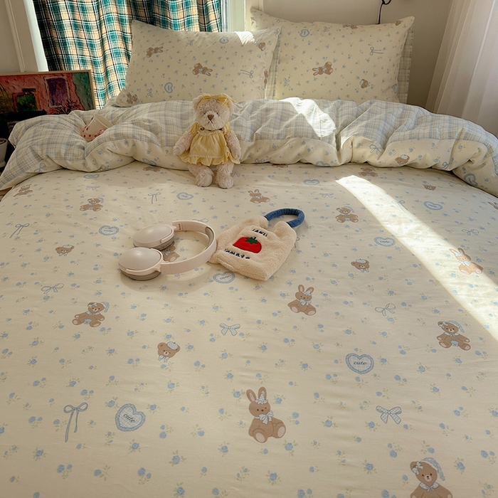 91家纺网 家纺一手货源 找家纺 瑞莱 2026新款全棉印花单被套系列 蓝花兔