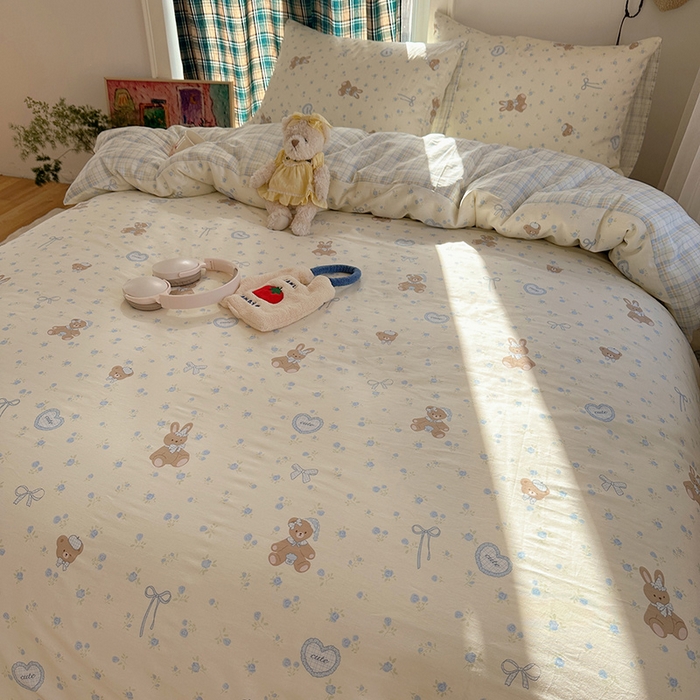 91家纺网 家纺一手货源 找家纺 瑞莱 2026新款全棉印花单被套系列 蓝花兔