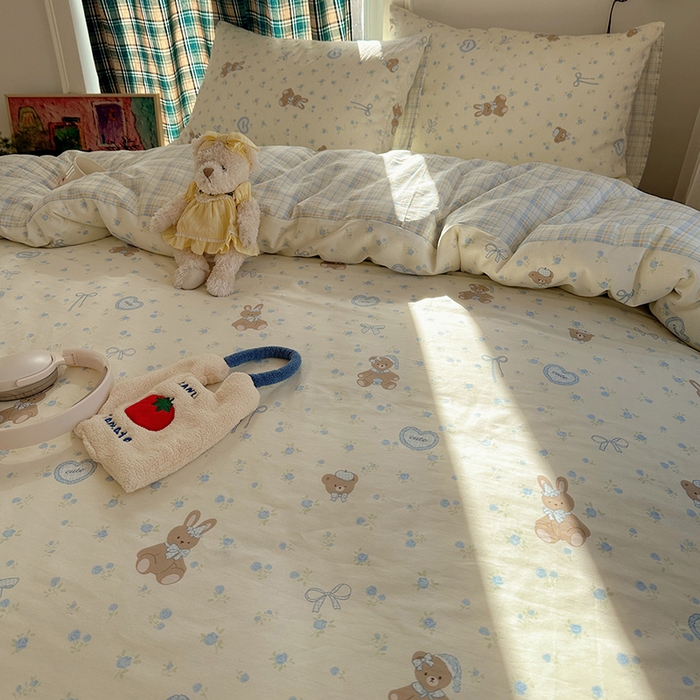 91家纺网 家纺一手货源 找家纺 瑞莱 2026新款全棉印花单被套系列 蓝花兔