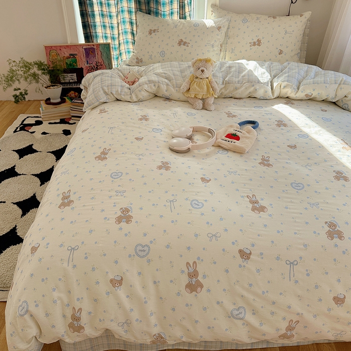 91家纺网 家纺一手货源 找家纺 瑞莱 2026新款全棉印花单被套系列 蓝花兔