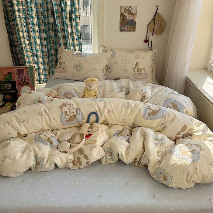 91家纺网 家纺一手货源 找家纺 瑞莱 2026新款全棉印花单被套系列 小懒猫