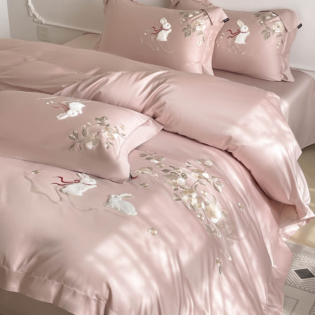 91家纺网 家纺一手货源 找家纺  2025新款秋冬新款色织提花棉麻四件套纯棉全棉复古风素色亚麻高级感工艺款床上用品 茉宜-灰