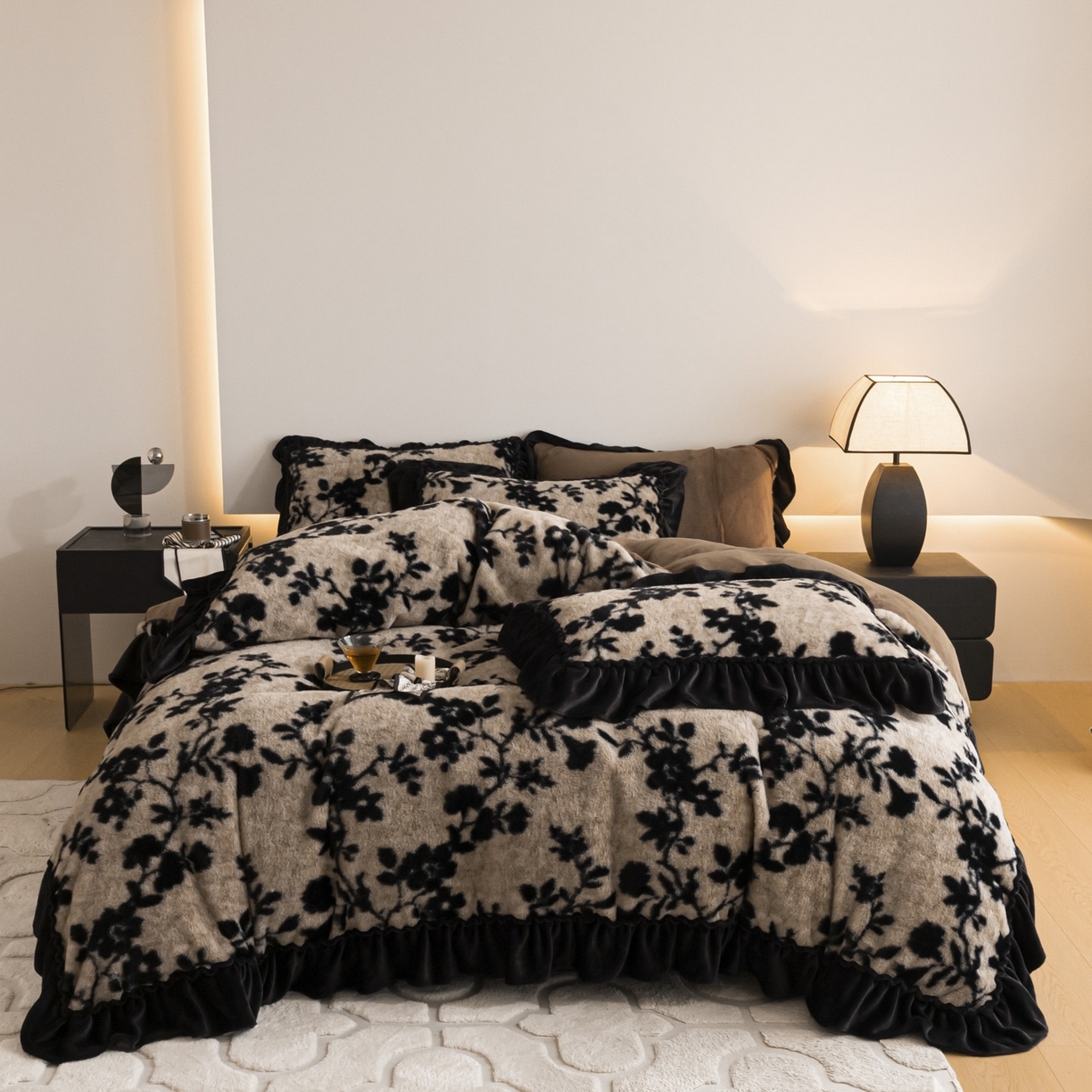 （总）迪梦姿家纺 2025新款轻奢美拉德高克重兔毛花边床单四件套