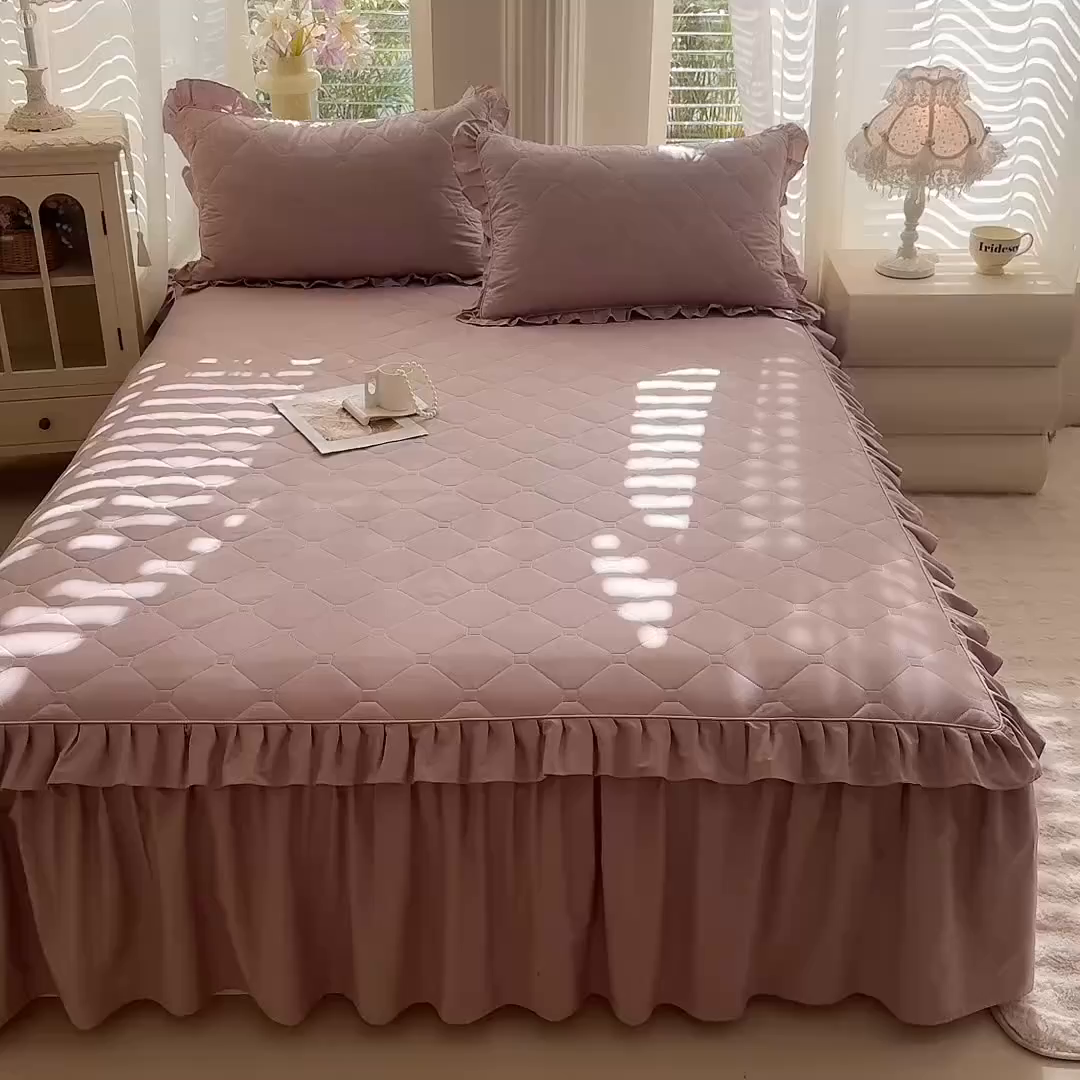 91家纺网 家纺一手货源 找家纺 （总）美达家纺 2026新款13372全棉夹棉纯色床裙