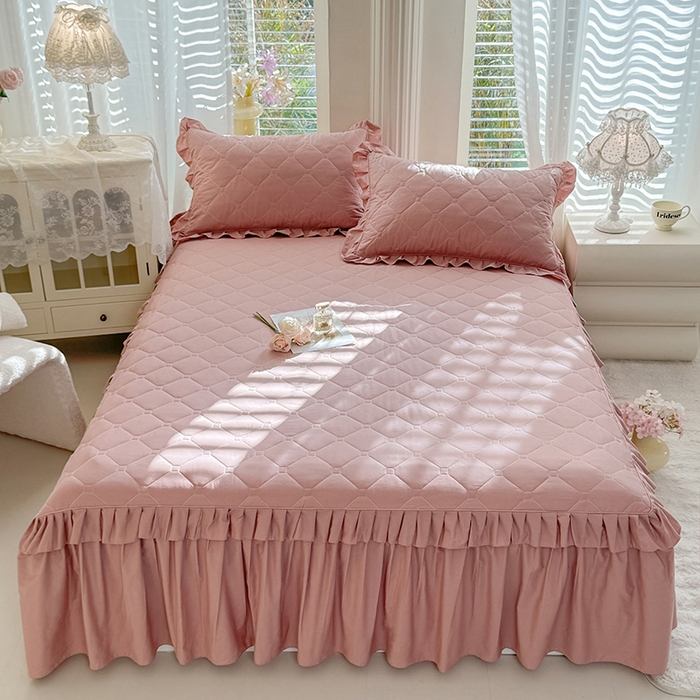 91家纺网 家纺一手货源 找家纺 （总）美达家纺 2026新款13372全棉素色夹棉床笠四件套