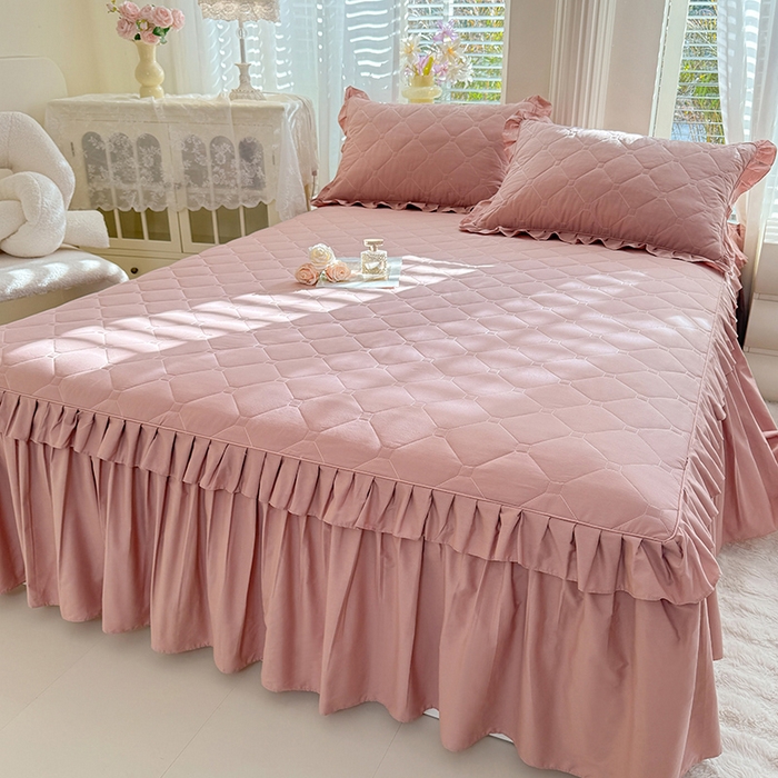 91家纺网 家纺一手货源 找家纺 （总）美达家纺 2026新款13372全棉夹棉纯色床裙四件套