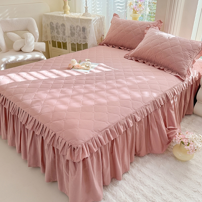 91家纺网 家纺一手货源 找家纺 （总）美达家纺 2026新款13372全棉夹棉纯色床裙四件套