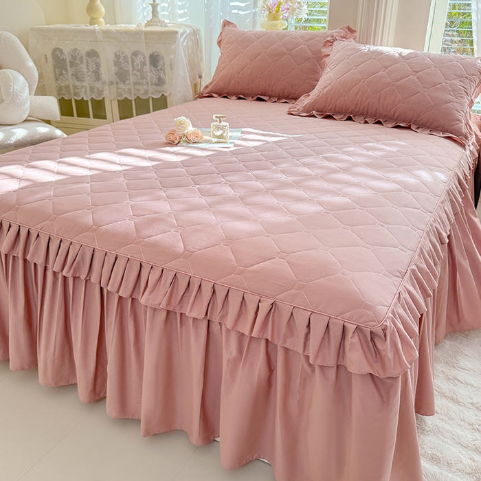 91家纺网 家纺一手货源 找家纺 （总）美达家纺 2026新款13372全棉夹棉纯色床裙四件套