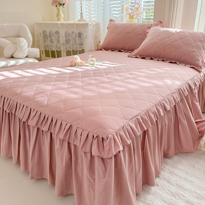 91家纺网 家纺一手货源 找家纺 （总）美达家纺 2026新款13372全棉夹棉纯色床裙四件套