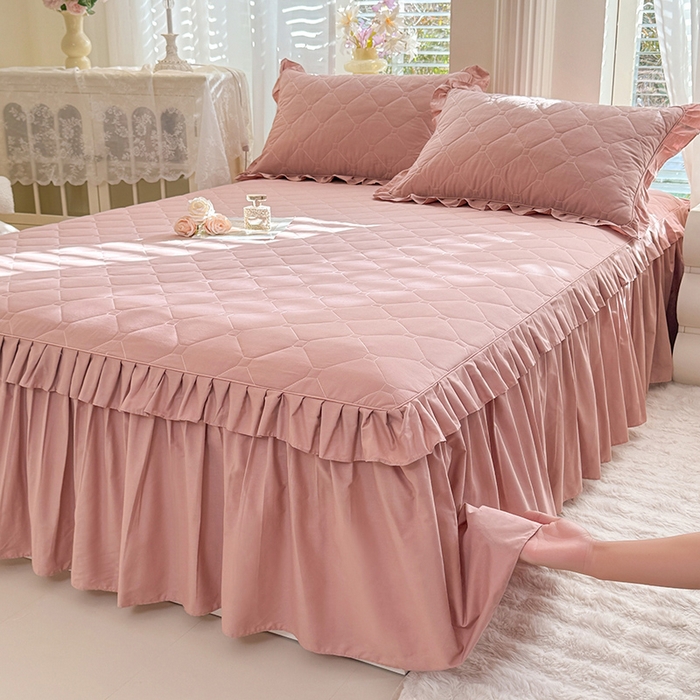 91家纺网 家纺一手货源 找家纺 （总）美达家纺 2026新款13372全棉夹棉纯色床裙四件套