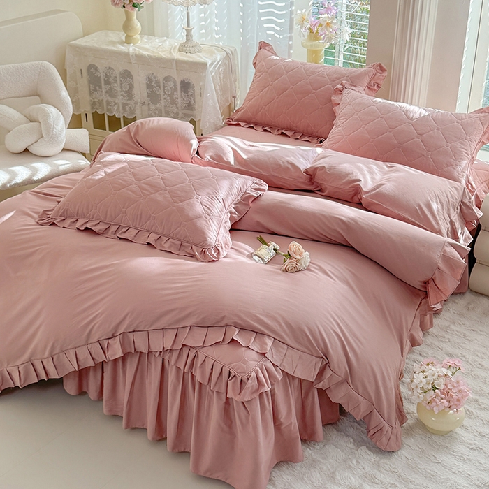 91家纺网 家纺一手货源 找家纺 （总）美达家纺 2026新款13372全棉夹棉纯色床裙四件套