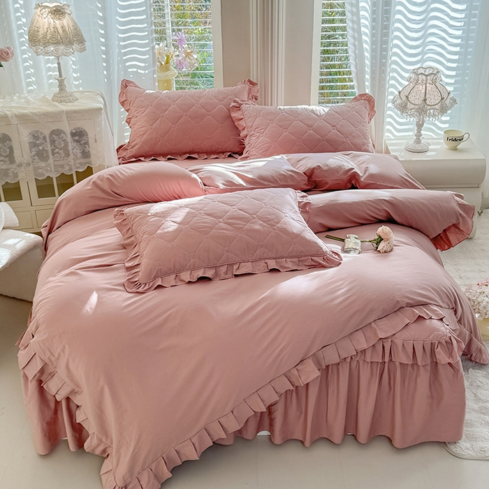 91家纺网 家纺一手货源 找家纺 （总）美达家纺 2026新款13372全棉夹棉纯色床裙四件套