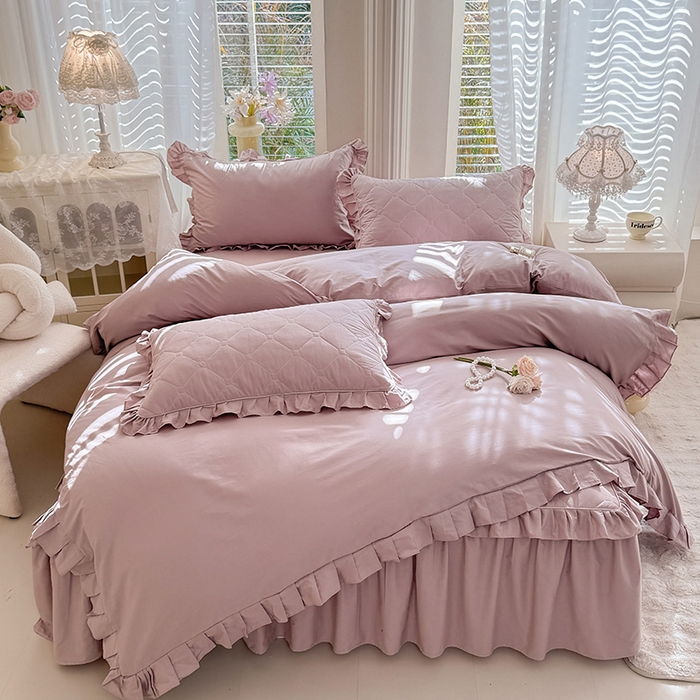 91家纺网 家纺一手货源 找家纺 （总）美达家纺 2026新款13372全棉夹棉纯色床裙四件套