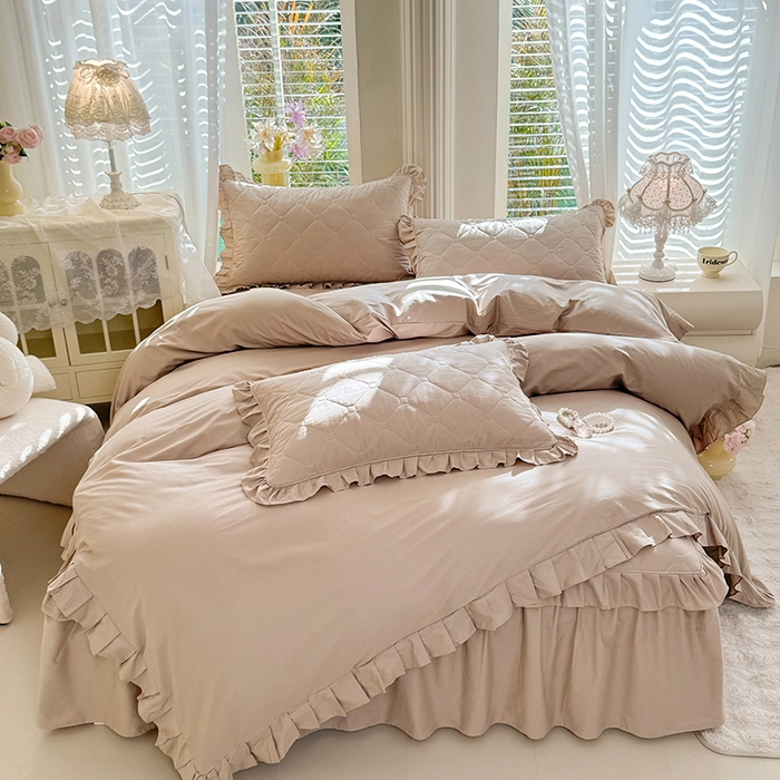 91家纺网 家纺一手货源 找家纺 （总）美达家纺 2026新款13372全棉夹棉纯色床裙四件套