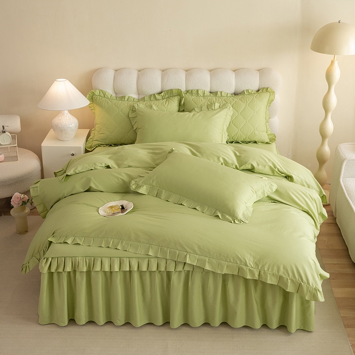 91家纺网 家纺一手货源 找家纺 （总）美达家纺 2026新款13372全棉夹棉纯色床裙四件套