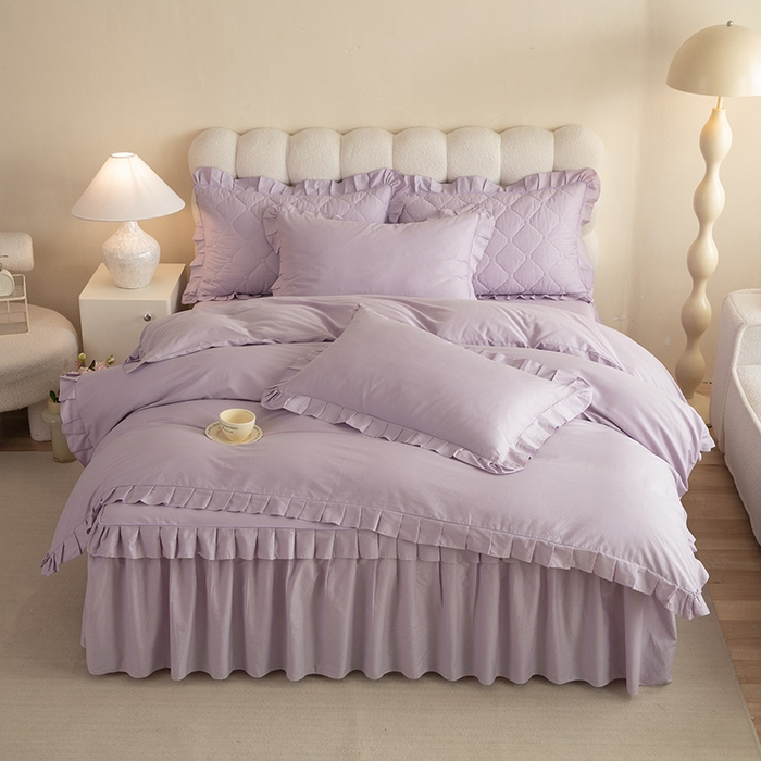 91家纺网 家纺一手货源 找家纺 （总）美达家纺 2026新款13372全棉夹棉纯色床裙四件套