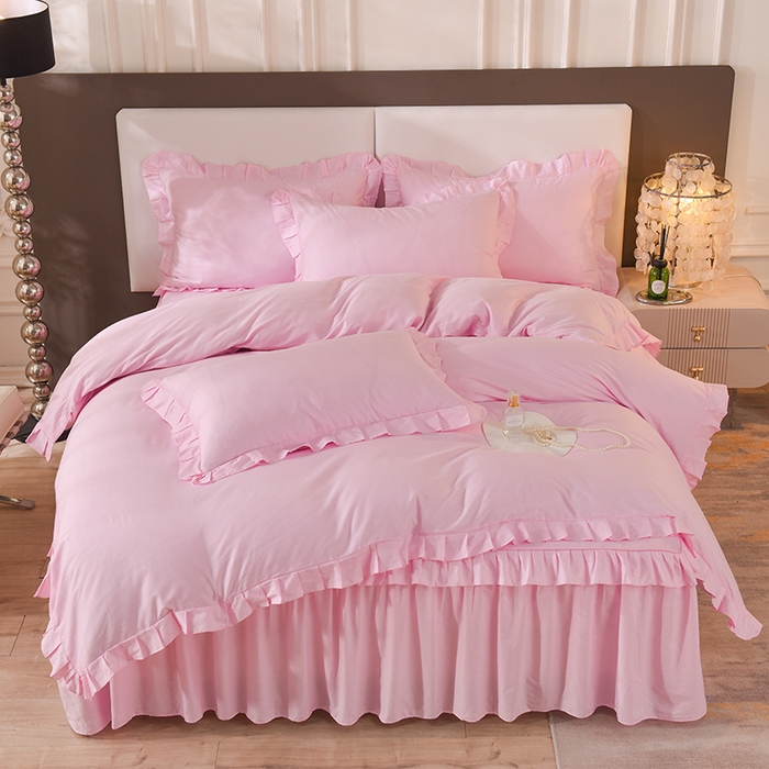 91家纺网 家纺一手货源 找家纺 （总）美达家纺 2026新款13372全棉夹棉纯色床裙四件套