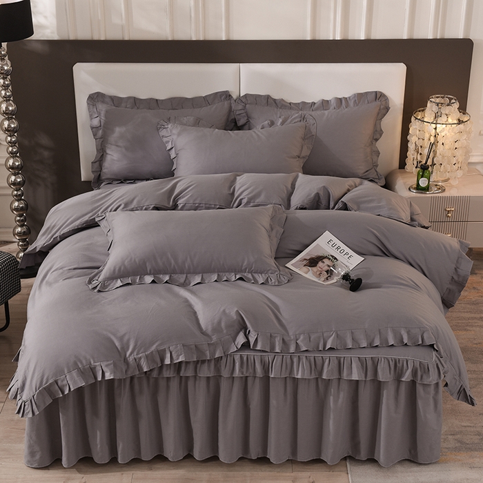 91家纺网 家纺一手货源 找家纺 （总）美达家纺 2026新款13372全棉夹棉纯色床裙四件套