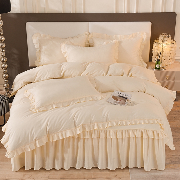 91家纺网 家纺一手货源 找家纺 （总）美达家纺 2026新款13372全棉夹棉纯色床裙四件套