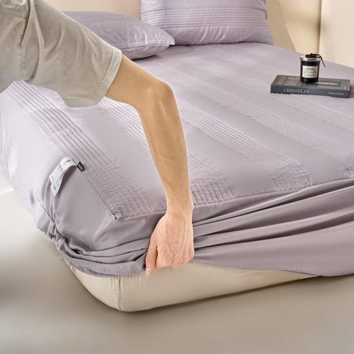 91家纺网 家纺一手货源 找家纺 岚吉家纺 2026新款莫代尔慕斯单床笠 床笠单件 床笠三件套 慕斯-紫灰