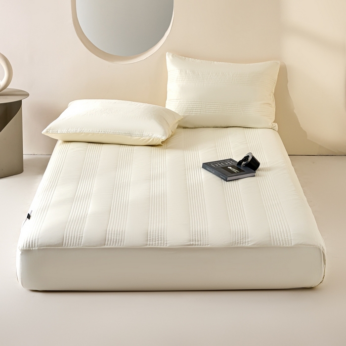 91家纺网 家纺一手货源 找家纺 岚吉家纺 2026新款莫代尔慕斯单床笠 床笠单件 床笠三件套 慕斯-奶白