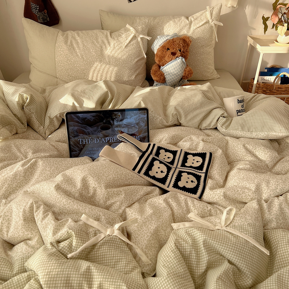 91家纺网 家纺一手货源 找家纺 （总）沐芷 2026 【提供买家秀】公主风蝴蝶结A类古法水洗仿棉四件套床上用品三件套被套床单