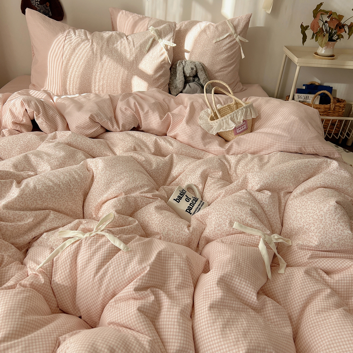 91家纺网 家纺一手货源 找家纺 （总）沐芷 2026 【提供买家秀】公主风蝴蝶结A类古法水洗仿棉四件套床上用品三件套被套床单