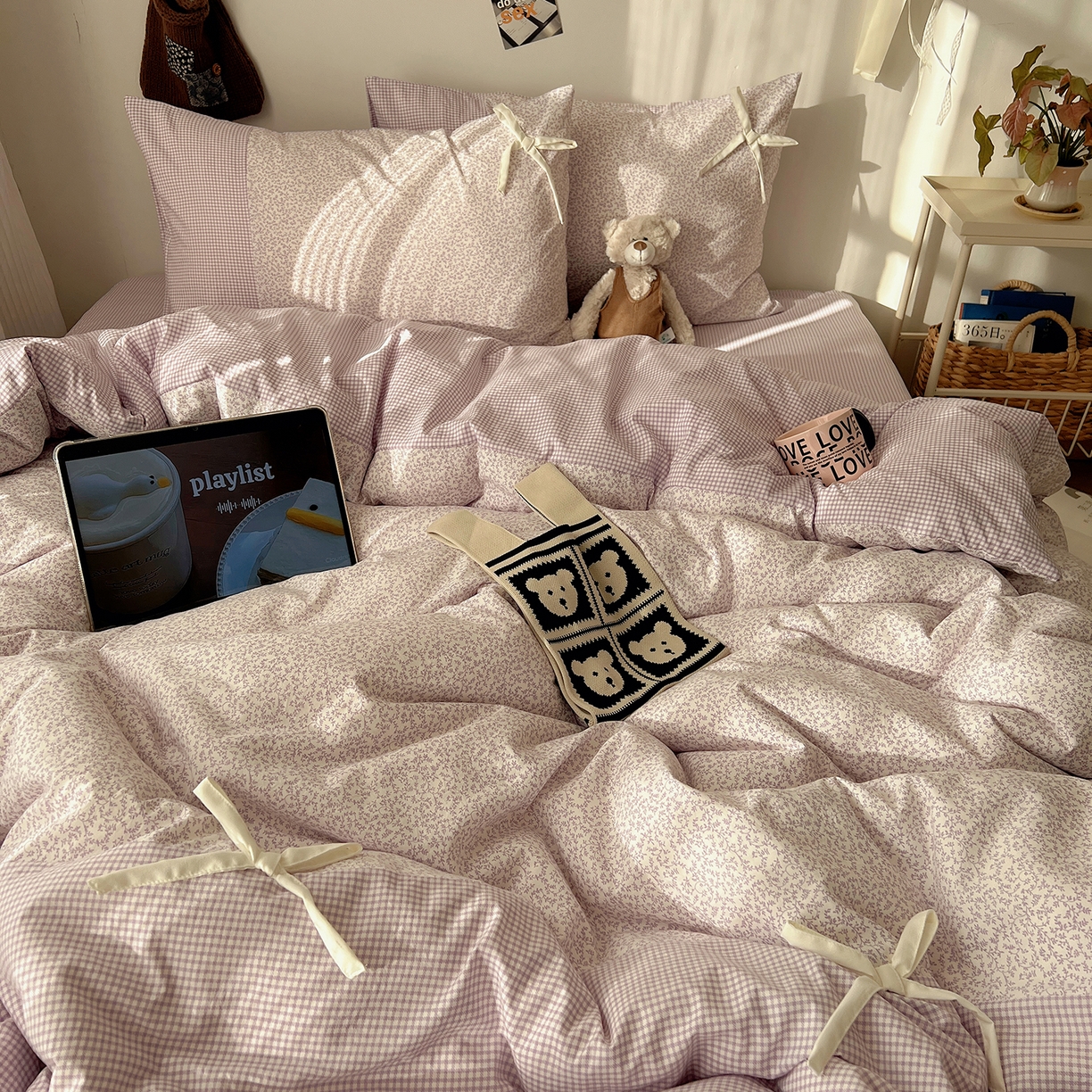 91家纺网 家纺一手货源 找家纺 （总）沐芷 2026 【提供买家秀】公主风蝴蝶结A类古法水洗仿棉四件套床上用品三件套被套床单