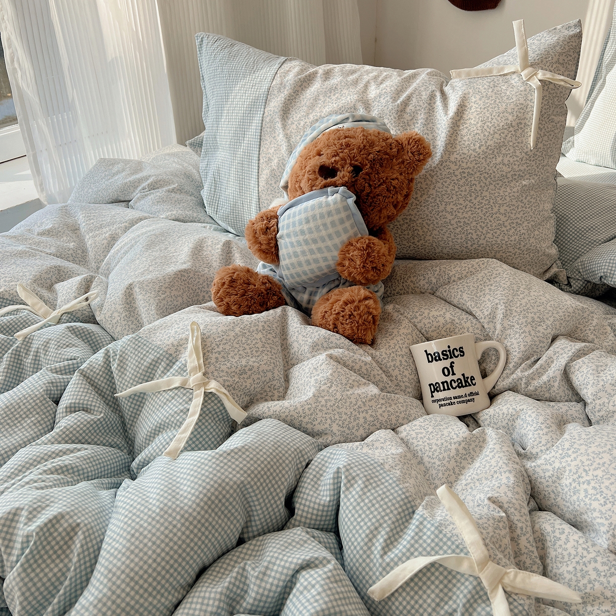 91家纺网 家纺一手货源 找家纺 沐芷 2026 【提供买家秀】公主风蝴蝶结A类古法水洗仿棉四件套床上用品三件套被套床单 公主蝴蝶结-蓝