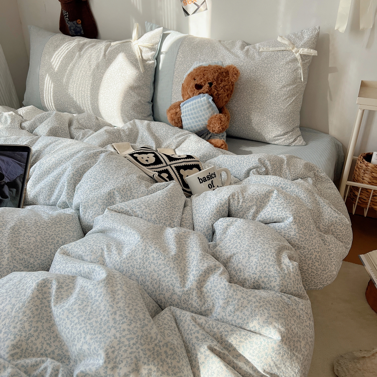 91家纺网 家纺一手货源 找家纺 沐芷 2026 【提供买家秀】公主风蝴蝶结A类古法水洗仿棉四件套床上用品三件套被套床单 公主蝴蝶结-蓝