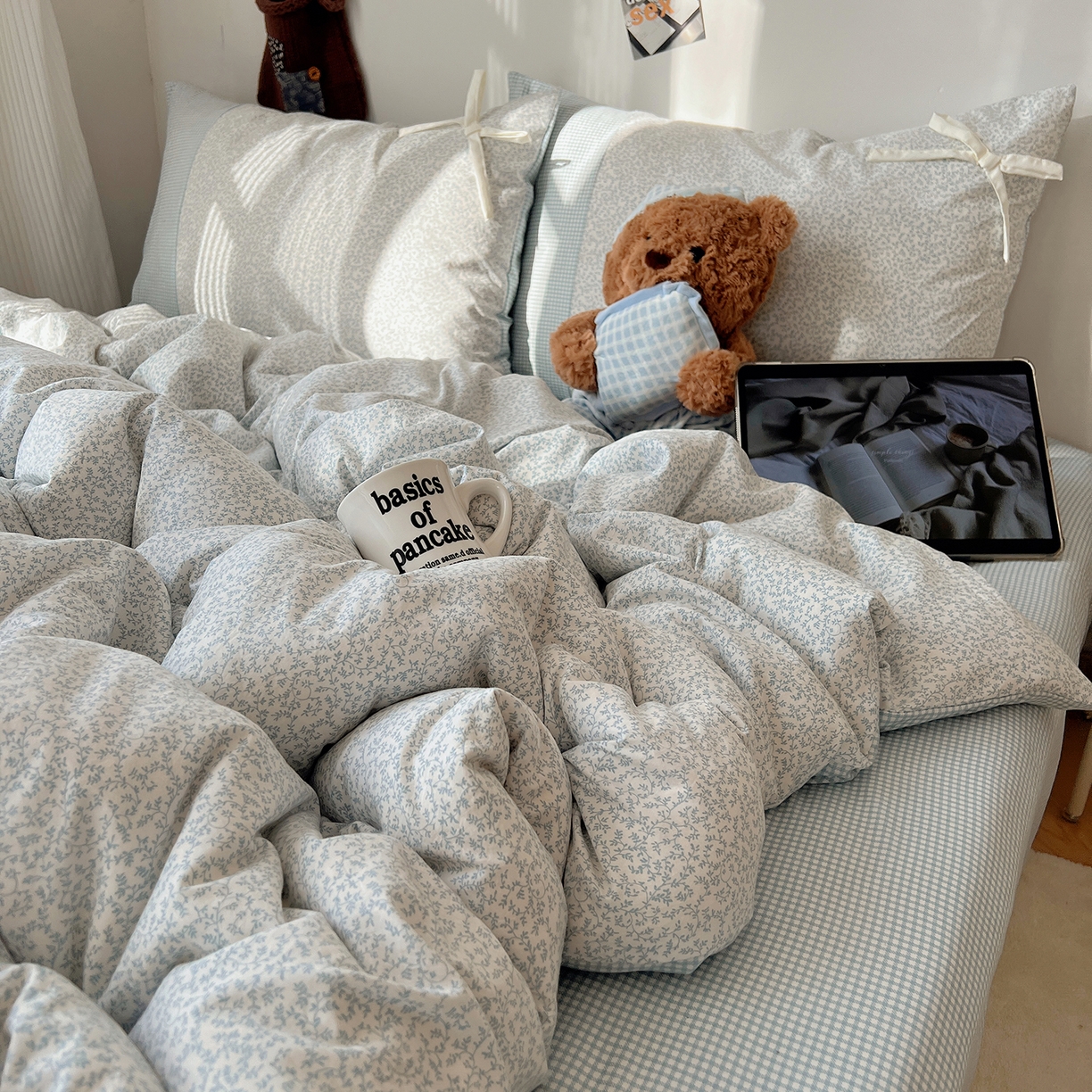 91家纺网 家纺一手货源 找家纺 沐芷 2026 【提供买家秀】公主风蝴蝶结A类古法水洗仿棉四件套床上用品三件套被套床单 公主蝴蝶结-蓝