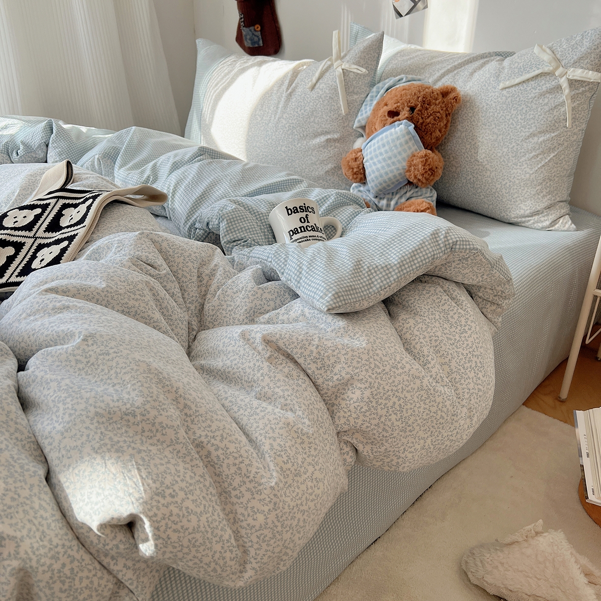 91家纺网 家纺一手货源 找家纺 沐芷 2026 【提供买家秀】公主风蝴蝶结A类古法水洗仿棉四件套床上用品三件套被套床单 公主蝴蝶结-蓝