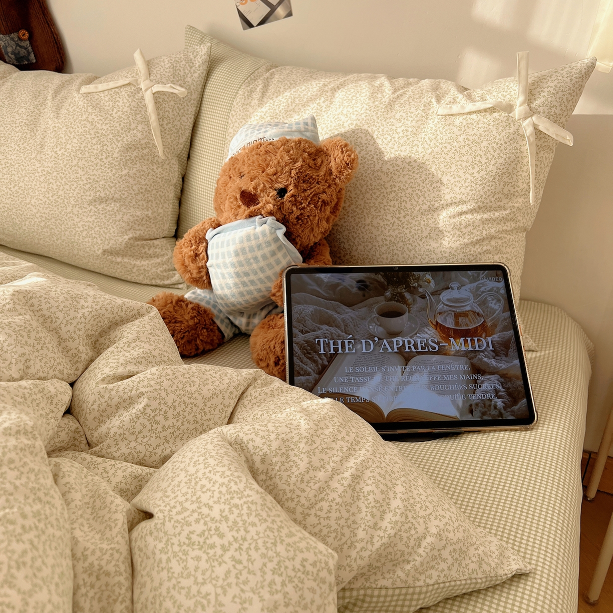 91家纺网 家纺一手货源 找家纺 沐芷 2026 【提供买家秀】公主风蝴蝶结A类古法水洗仿棉四件套床上用品三件套被套床单 公主蝴蝶结-绿