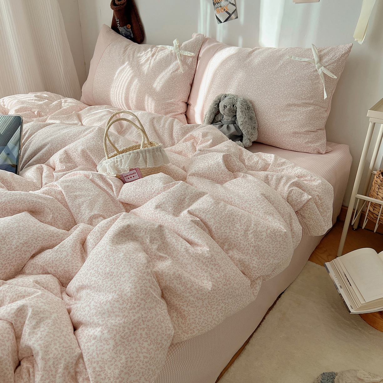 91家纺网 家纺一手货源 找家纺 沐芷 2026 【提供买家秀】公主风蝴蝶结A类古法水洗仿棉四件套床上用品三件套被套床单 公主蝴蝶结-玉